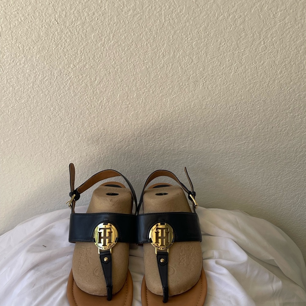 Navy Blue and Gold Logo Sandals